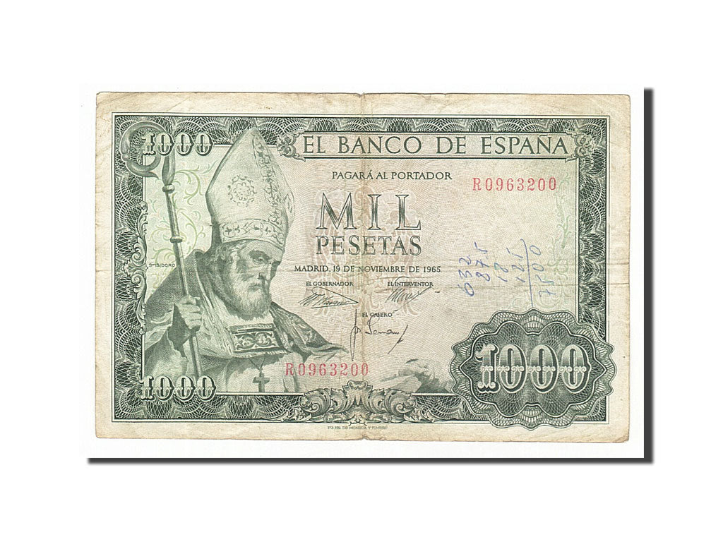Spain, 1000 Pesetas, 1965, KM #151, 1965-11-19, VG(8-10), R0963200