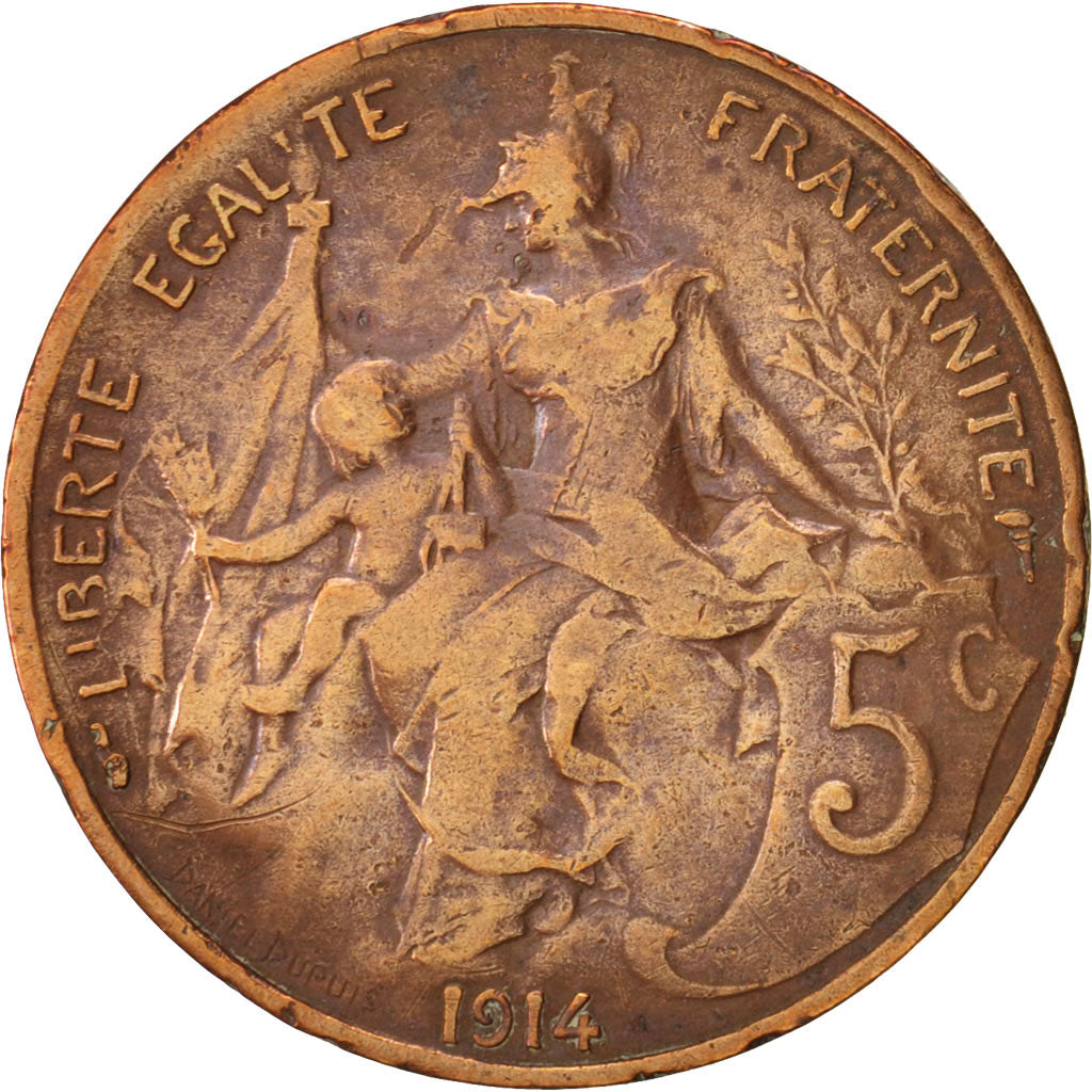 France, Dupuis, 5 Centimes, 1914, Paris, EF(40-45), Bronze, KM:842, Gadoury:165