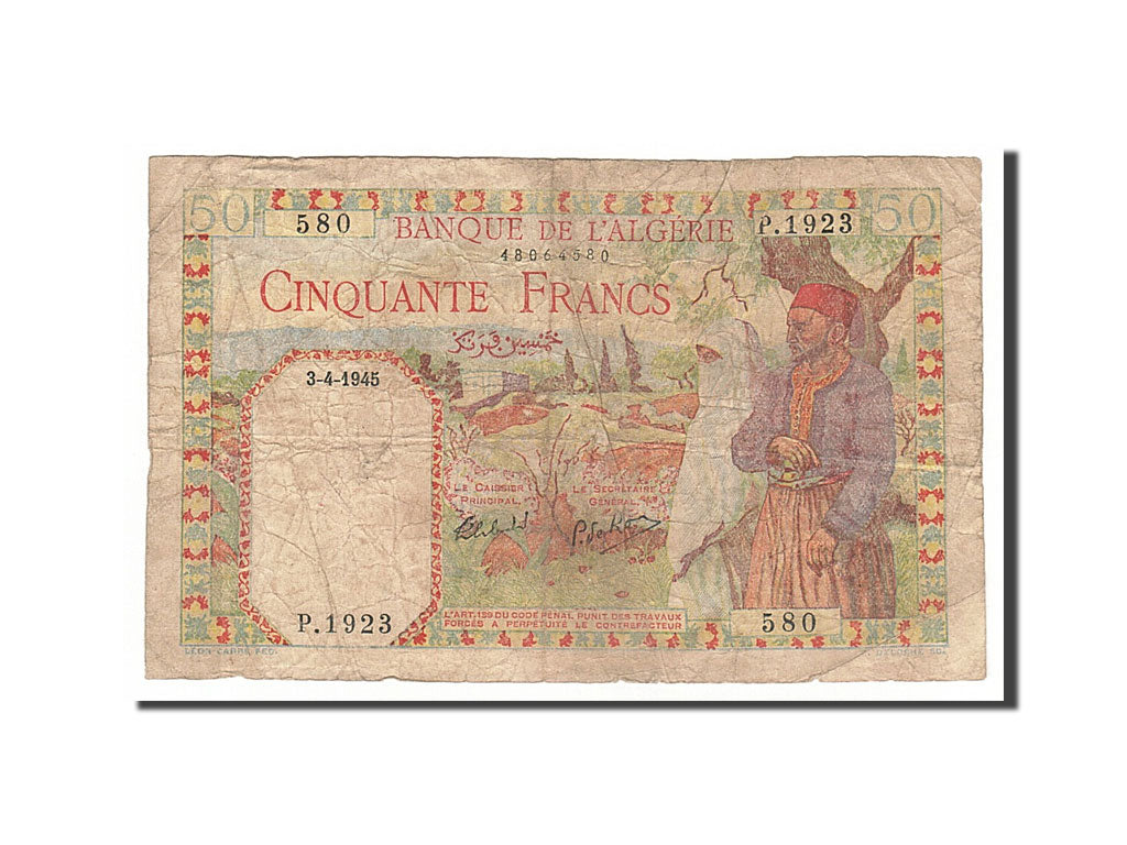 Algeria, 50 Francs, 1945, KM #87, 1945-04-03, VF(20-25), P.1923