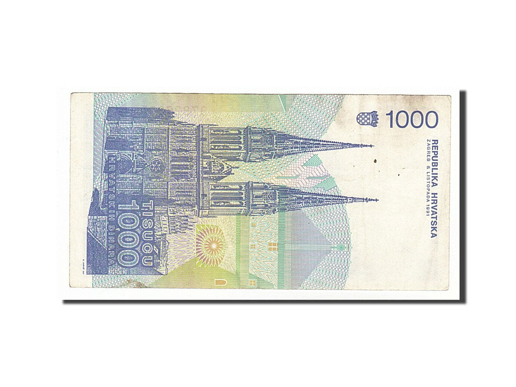 Croatia, 1000 Dinara, 1991, KM #22a, 1991-10-08, EF(40-45), B7826905