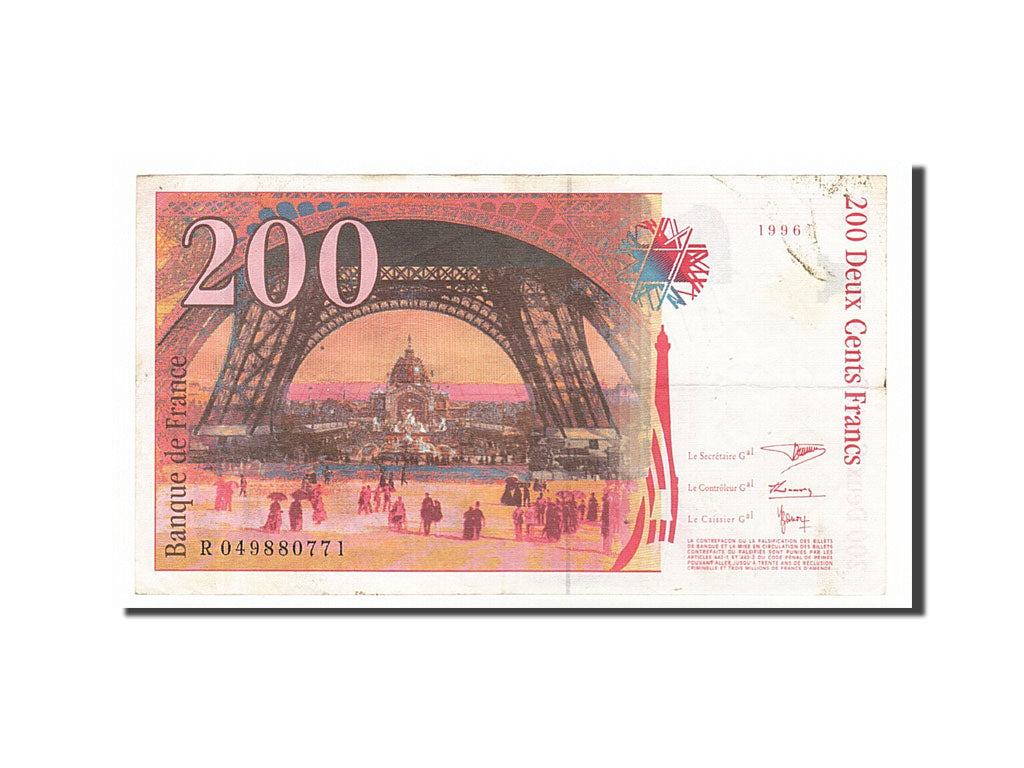 Banknote, France, 200 Francs, 200 F 1995-1999 ''Eiffel'', 1996, VF(20-25)