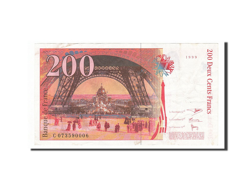 France, 200 Francs, 200 F 1995-1999 ''Eiffel'', 1999, KM #159c, VF(20-25),...