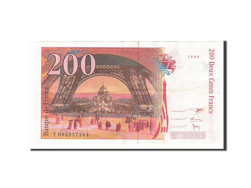 France, 200 Francs, 200 F 1995-1999 ''Eiffel'', 1999, KM #159c, VF(30-35),...
