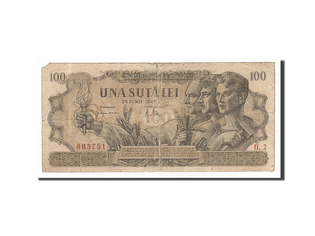 Romania, 100 Lei, 1947, KM #62a, 1947-06-25, VG(8-10), H.2