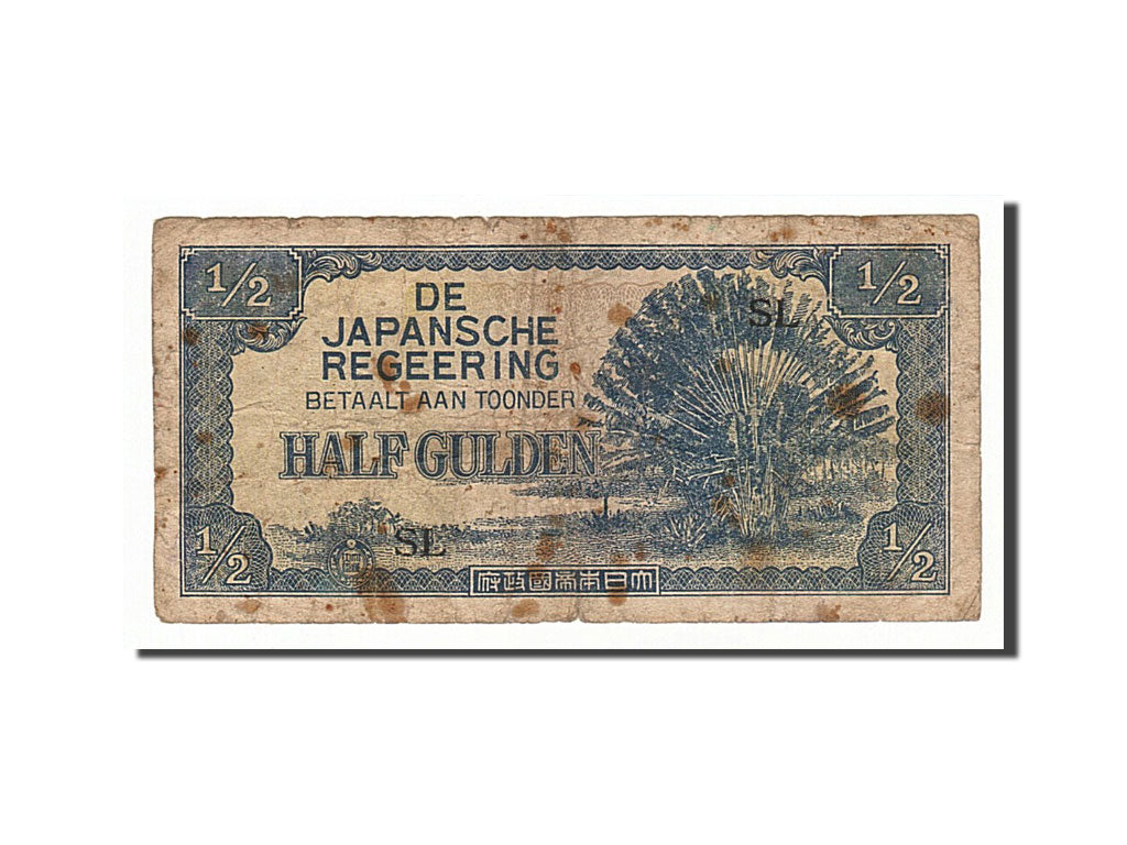 Netherlands Indies, 1/2 Gulden, 1942, KM #122b, F(12-15), SL