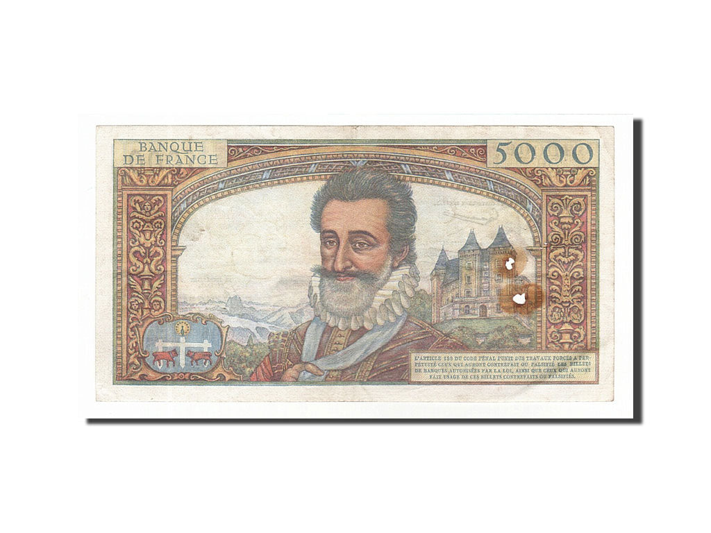 France, 5000 Francs, 5 000 F 1957-1958 ''Henri IV'', 1958, KM #135a,...