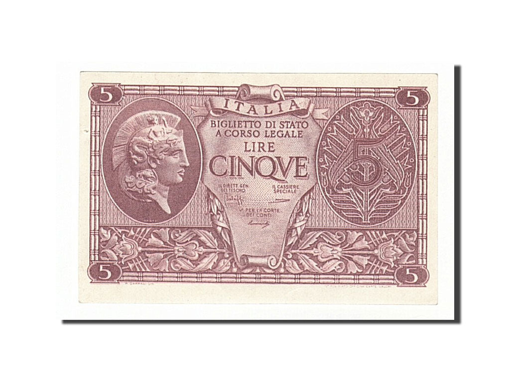 Italy, 5 Lire, 1944, KM #31b, 1944-11-23, UNC(60-62), 0412 876307