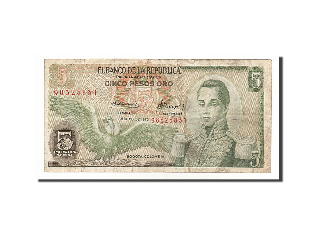 Colombia, 5 Pesos Oro, 1975, KM #406e, 1975-07-20, VF(20-25), 98323831