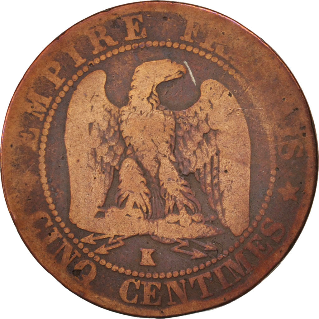 France, Napoleon III, 5 Centimes, 1857, Bordeaux, VG(8-10), Bronze, KM 777.5