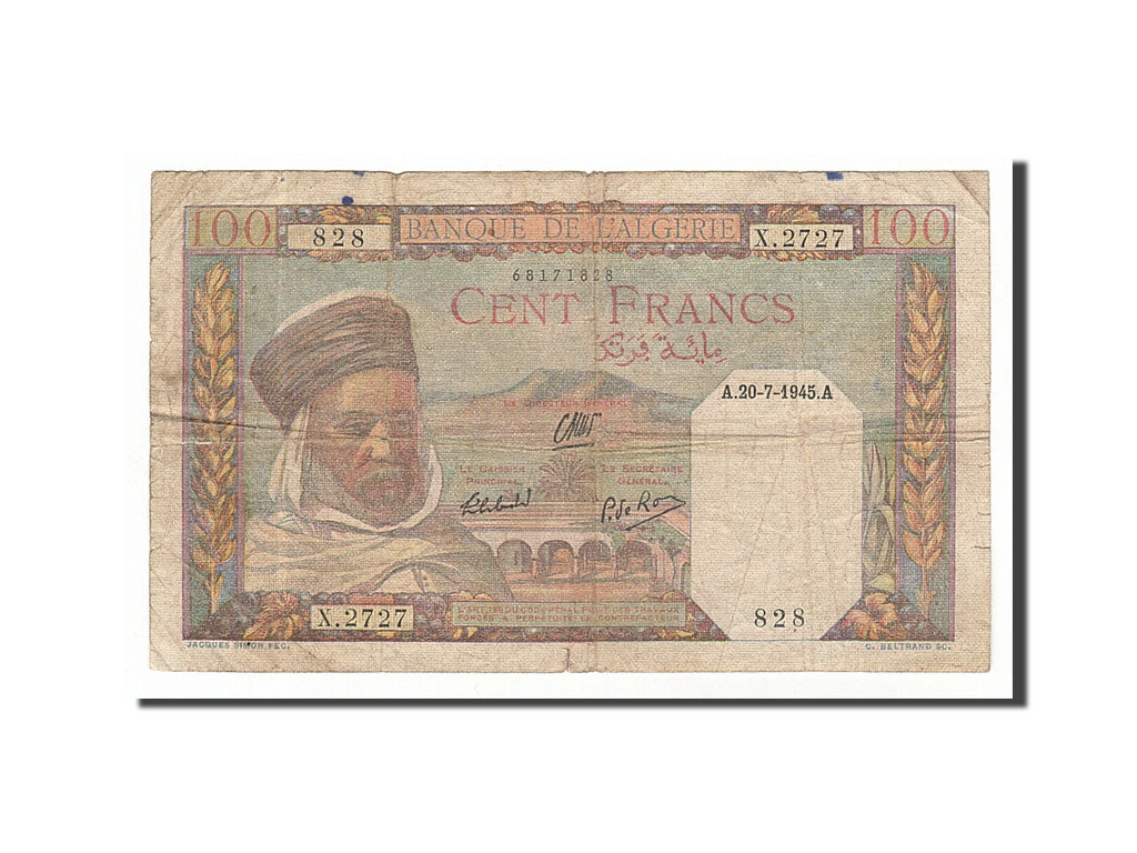 Algeria, 100 Francs, 1945, 1945-07-20, B+