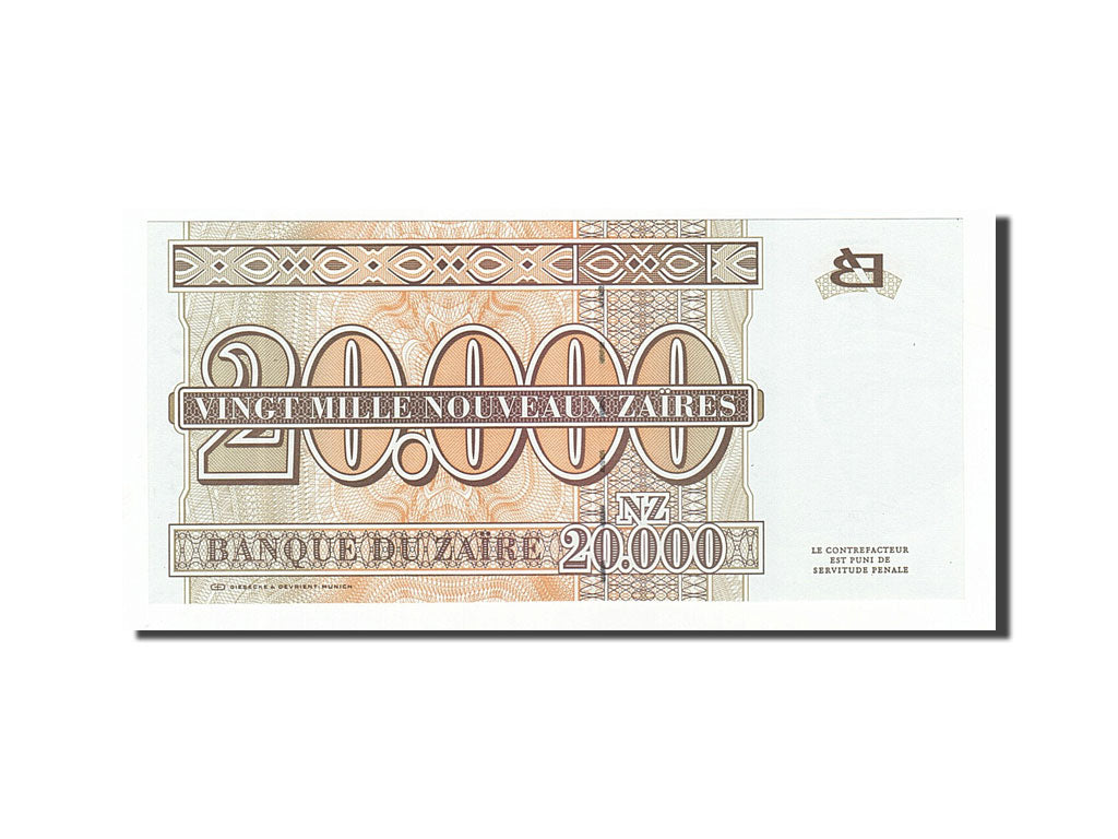Billet, Zaïre, 20,000 Nouveaux Zaïres, 1996, 1996-01-30, NEUF