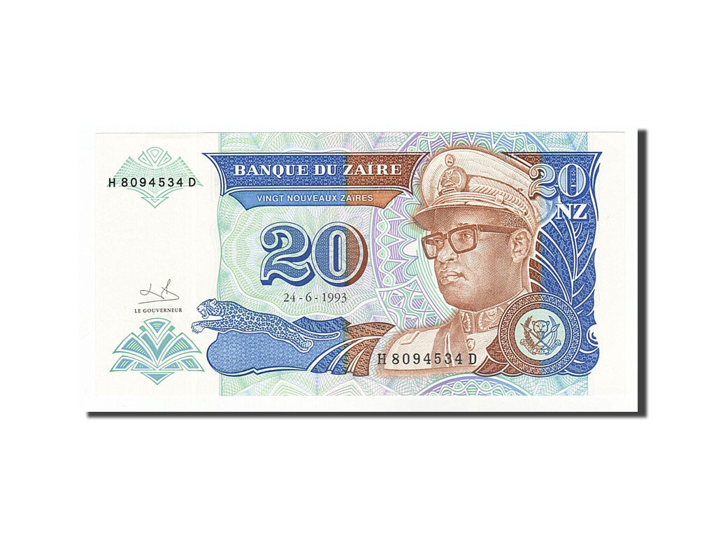 Banknote, Zaire, 20 Nouveaux Zaïres, 1993, 1993-06-24, UNC(65-70)