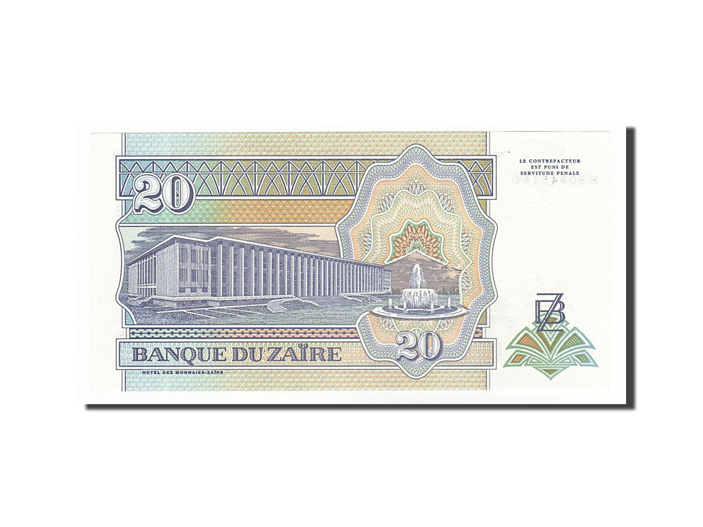 Banknote, Zaire, 20 Nouveaux Zaïres, 1993, 1993-06-24, UNC(65-70)