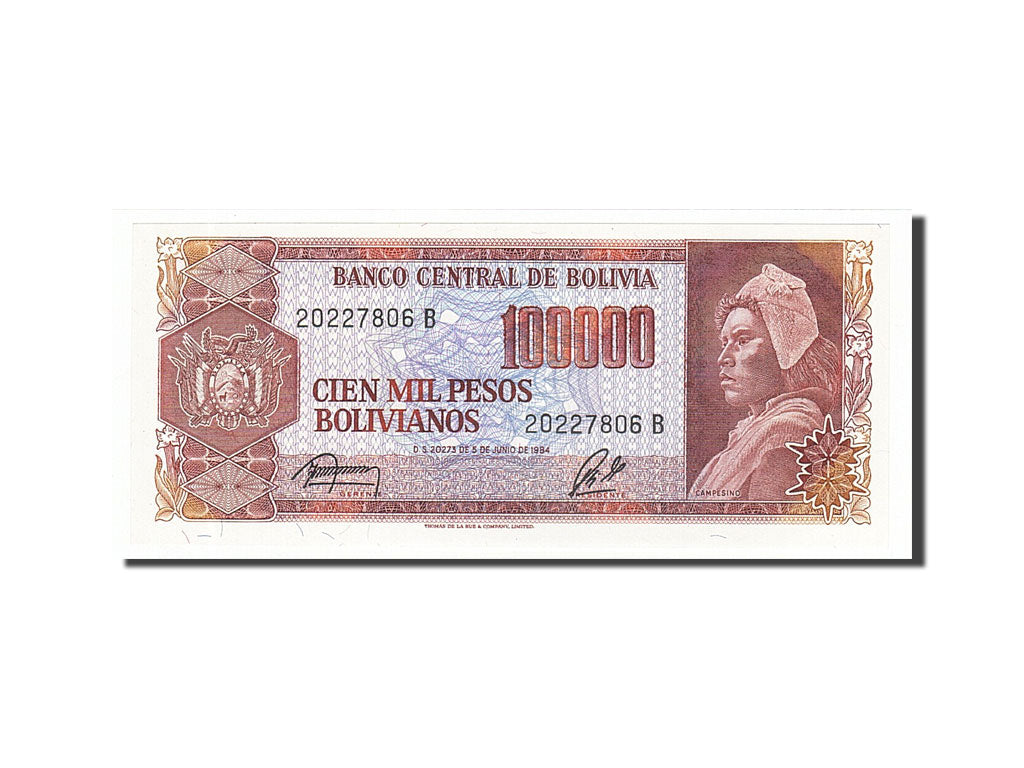 Banknote, Bolivia, 100,000 Pesos Bolivianos, 1984, 1984-06-05, UNC(65-70)