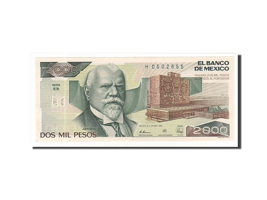 Mexico, 2000 Pesos, 1989, KM #86c, 1989-03-28, UNC(65-70), H0502655
