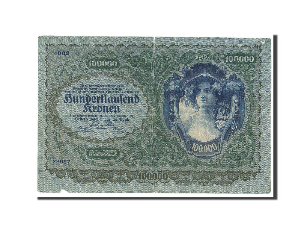 Austria, 100,000 Kronen, 1922, 1922-01-02, B