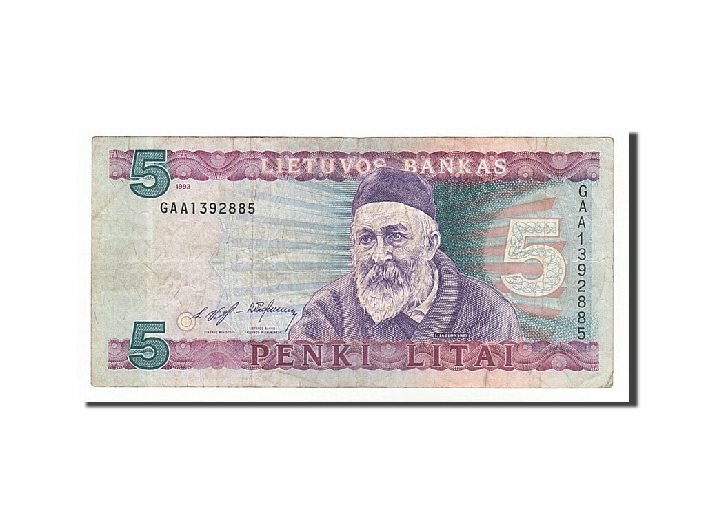 Lithuania, 5 Litai, 1993, KM #55a, VF(20-25), GAA1392885