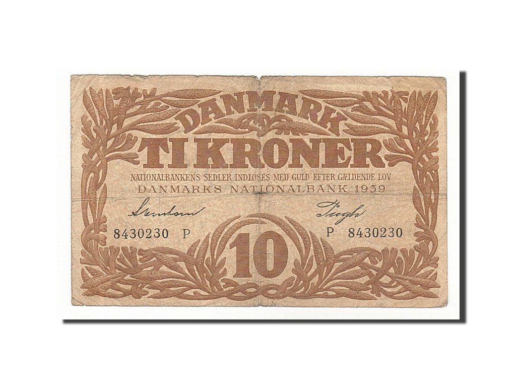 Denmark, 10 Kroner, 1939, KM #31g, VF(20-25), P8430230