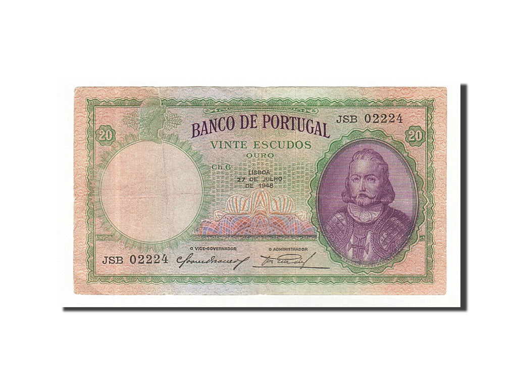 Portugal, 20 Escudos, 1948, KM #153a, 1948-07-27, VF(20-25), JSB02224
