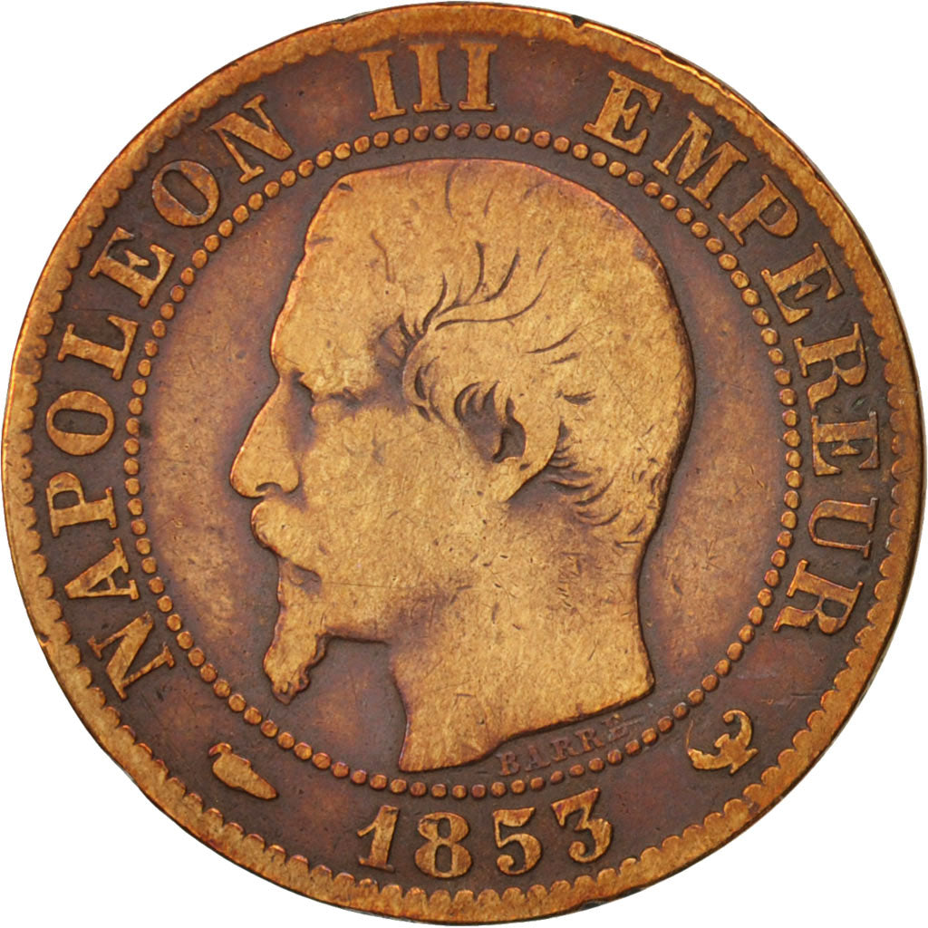 France, Napoleon III, 5 Centimes, 1853, Lille, F(12-15), Bronze, KM 777.7