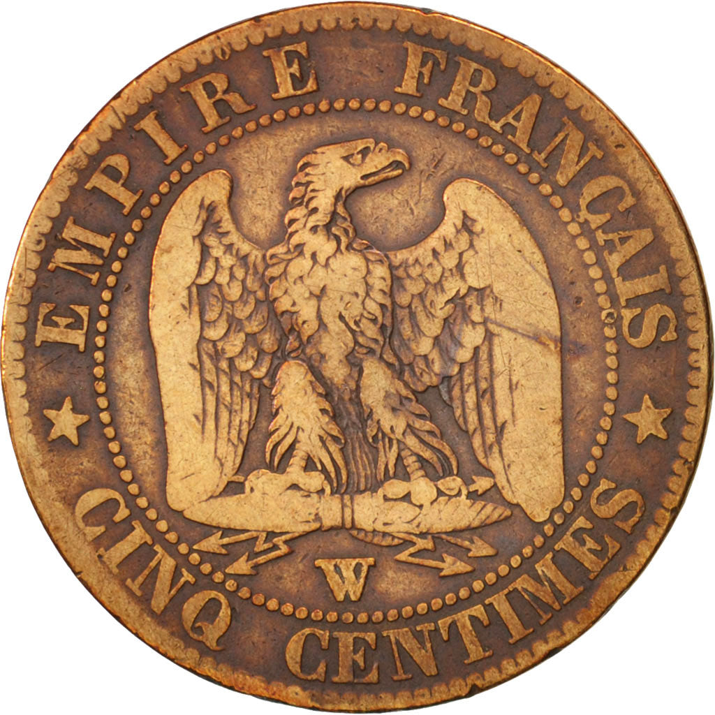 France, Napoleon III, 5 Centimes, 1853, Lille, F(12-15), Bronze, KM 777.7
