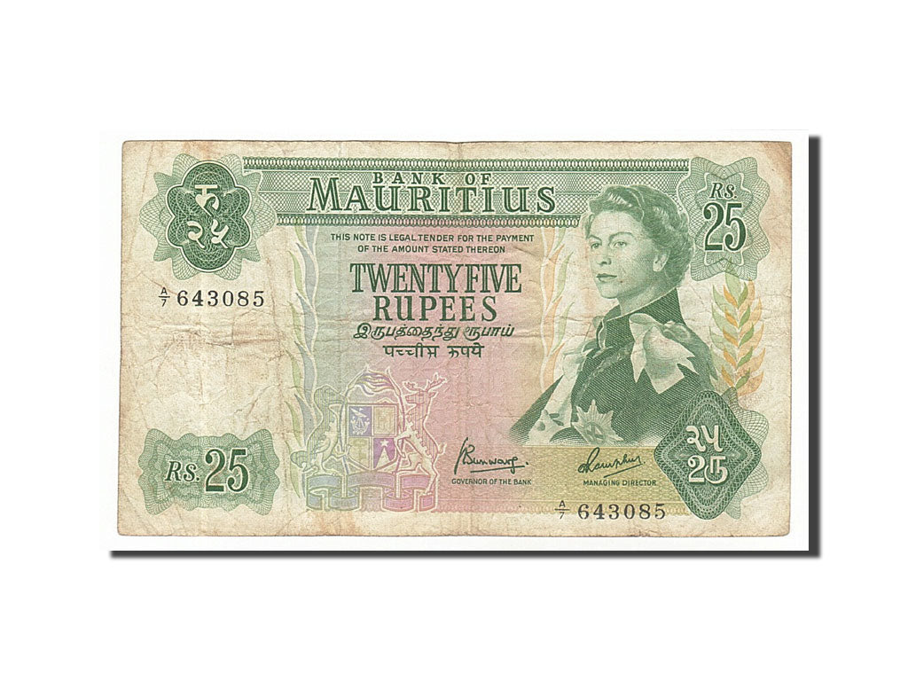 Mauritius, 25 Rupees, 1967, KM #32b, VF(20-25), A/7 643085