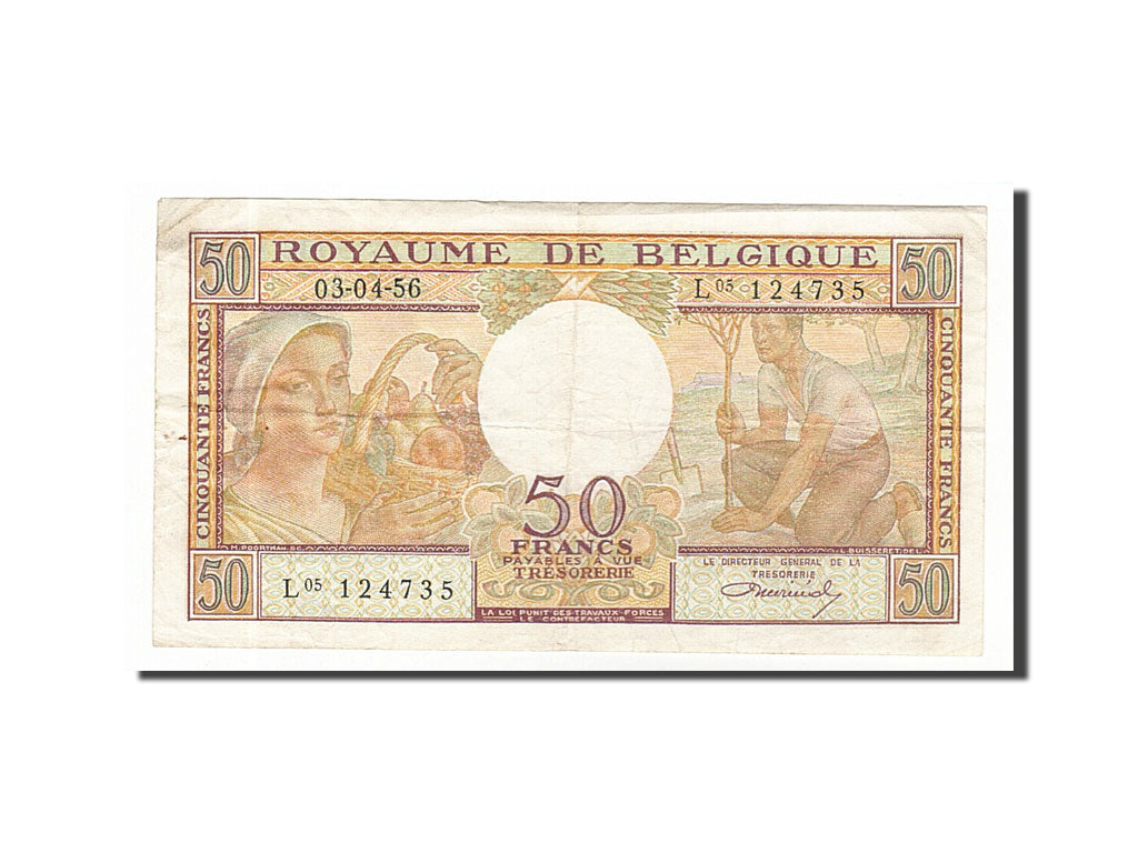 Belgium, 50 Francs, 1956, KM #133b, 1956-04-03, EF(40-45), L 05124735