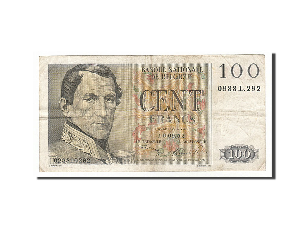 Banknote, Belgium, 100 Francs, 1952, 1952-09-16, EF(40-45)