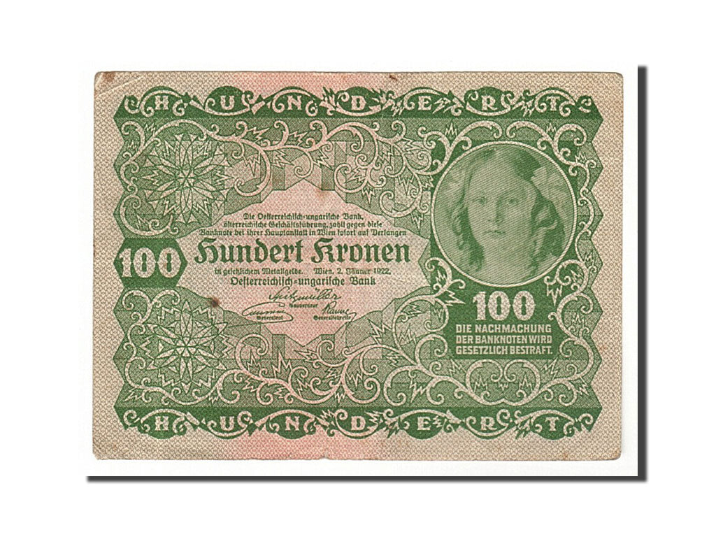 Austria, 100 Kronen, 1922, KM #77, 1922-01-02, EF(40-45), 028396