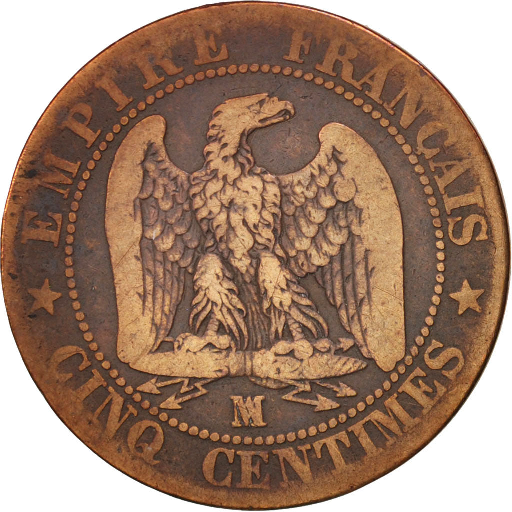 France, Napoleon III, 5 Centimes,1854, Marseille, F(12-15), Bronze, KM 777.6