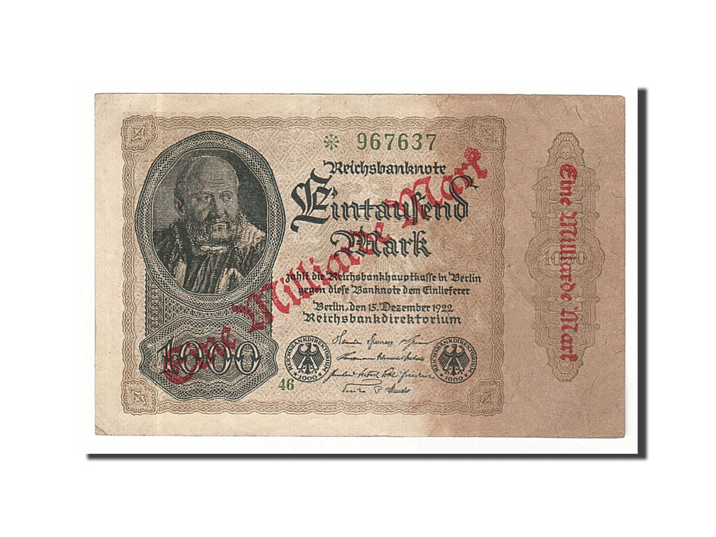 Banknote, Germany, 1 Milliarde Mark on 1000 Mark, 1922, 1922-12-15, EF(40-45)