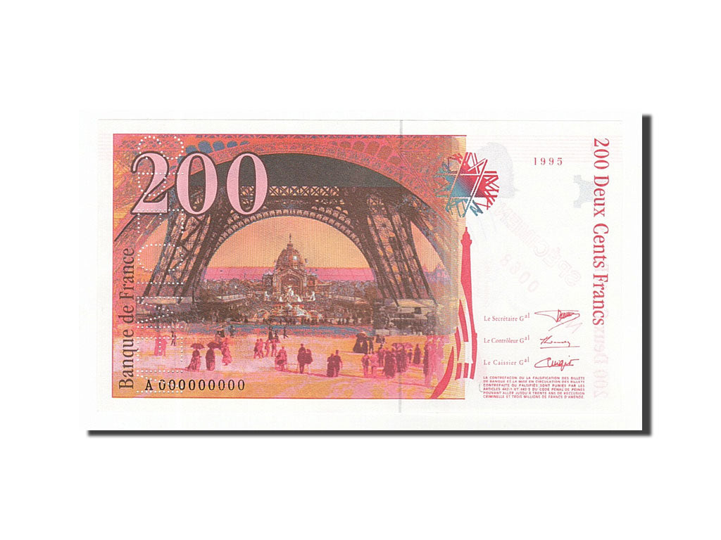 France, 200 Francs, 200 F 1995-1999 ''Eiffel'', 1995, KM #159s, UNC(65-70), A...