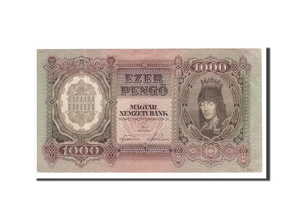 Hungary, 1000 Pengö, 1943, KM #116, 1943-02-24, AU(55-58), F020 081999