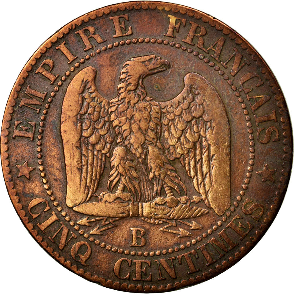 Moneda, Francia, Napoleon III, Napoléon III, 5 Centimes, 1855, Rouen, BC+