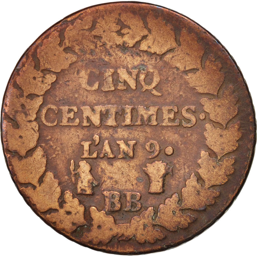 France, Dupré, 5 Centimes, 1800, Strasbourg, VG(8-10), Bronze, KM:640.4