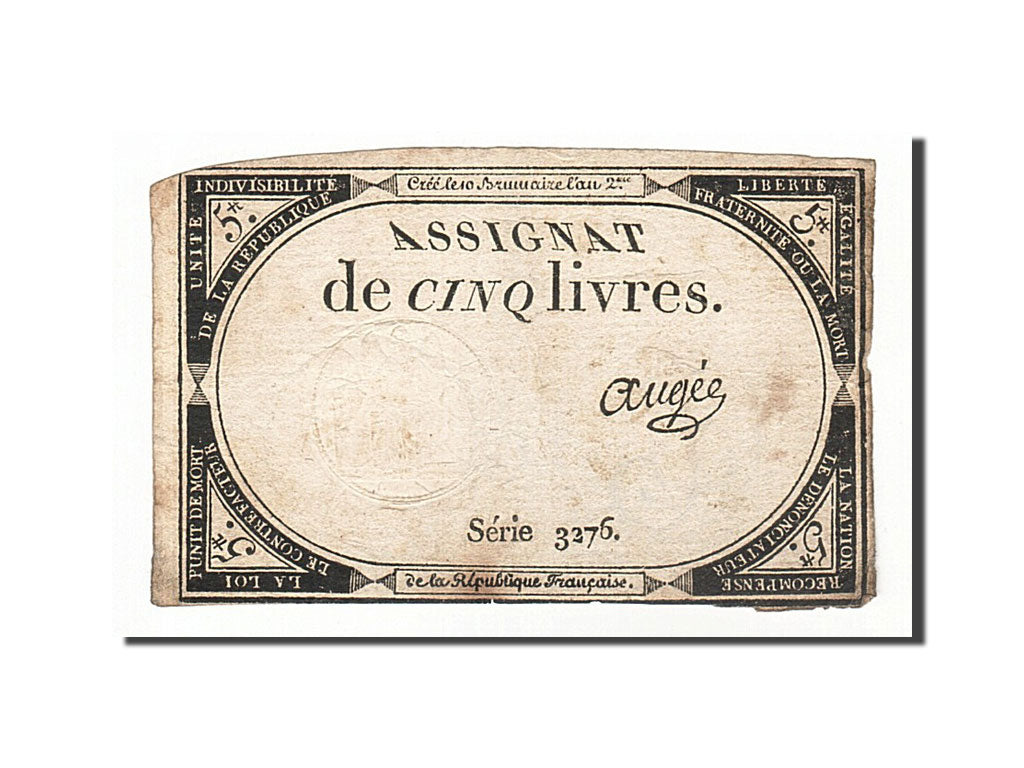 Francia, 5 Livres, 1793, AugÃ©e, KM:A76, MB, Lafaurie:171