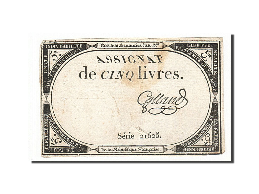 Billete, Francia, 5 Livres, 1793, Galland, BC, KM:A76, Lafaurie:171