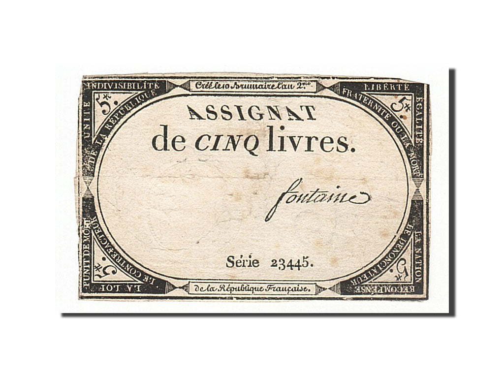 France, 5 Livres, 1793, KM #A76, 1793-10-31, VF(20-25), Lafaurie #171, France,..