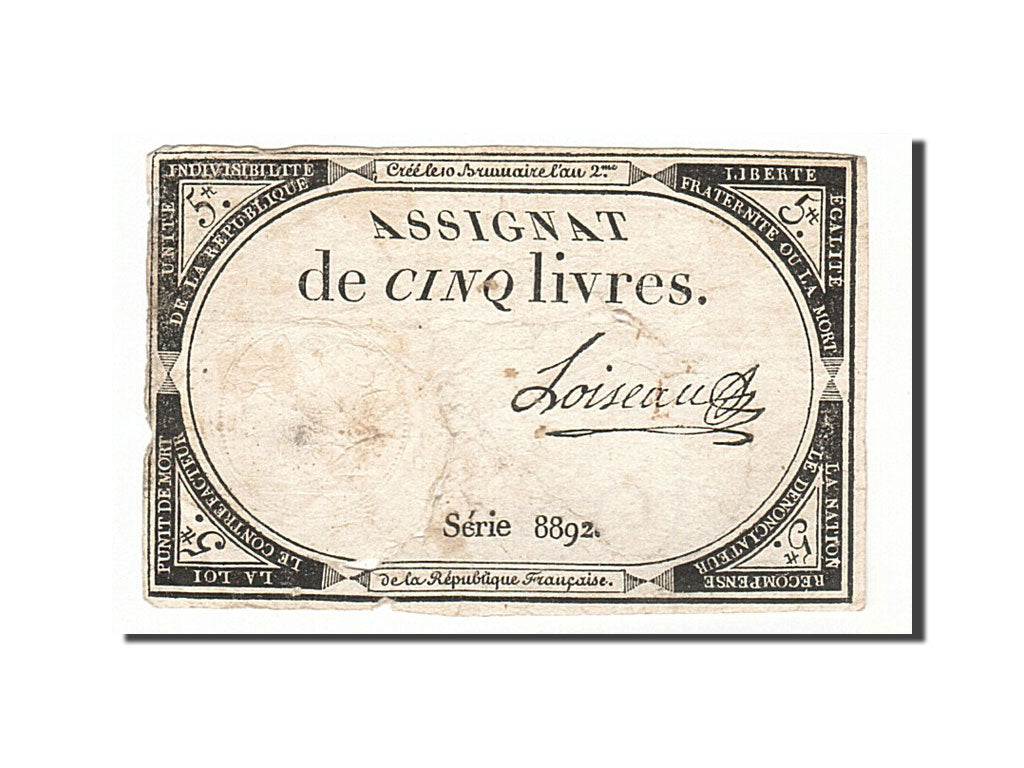France, 5 Livres, 1793, KM #A76, 1793-10-31, VF(20-25), Lafaurie #171, France,..