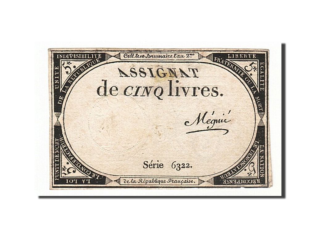Francia, 5 Livres, 1793, MÃ©gniÃ©, KM:A76, MB, Lafaurie:171