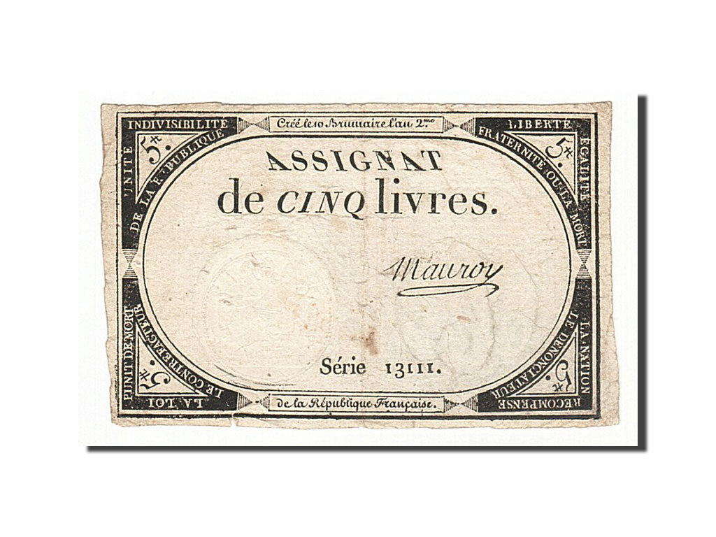 France, 5 Livres, 1793, KM #A76, 1793-10-31, VF(20-25), Lafaurie #171, France,..