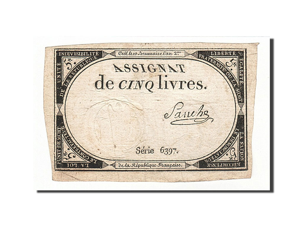 France, 5 Livres, 1793, KM #A76, 1793-10-31, VF(20-25), Lafaurie #171, France,..