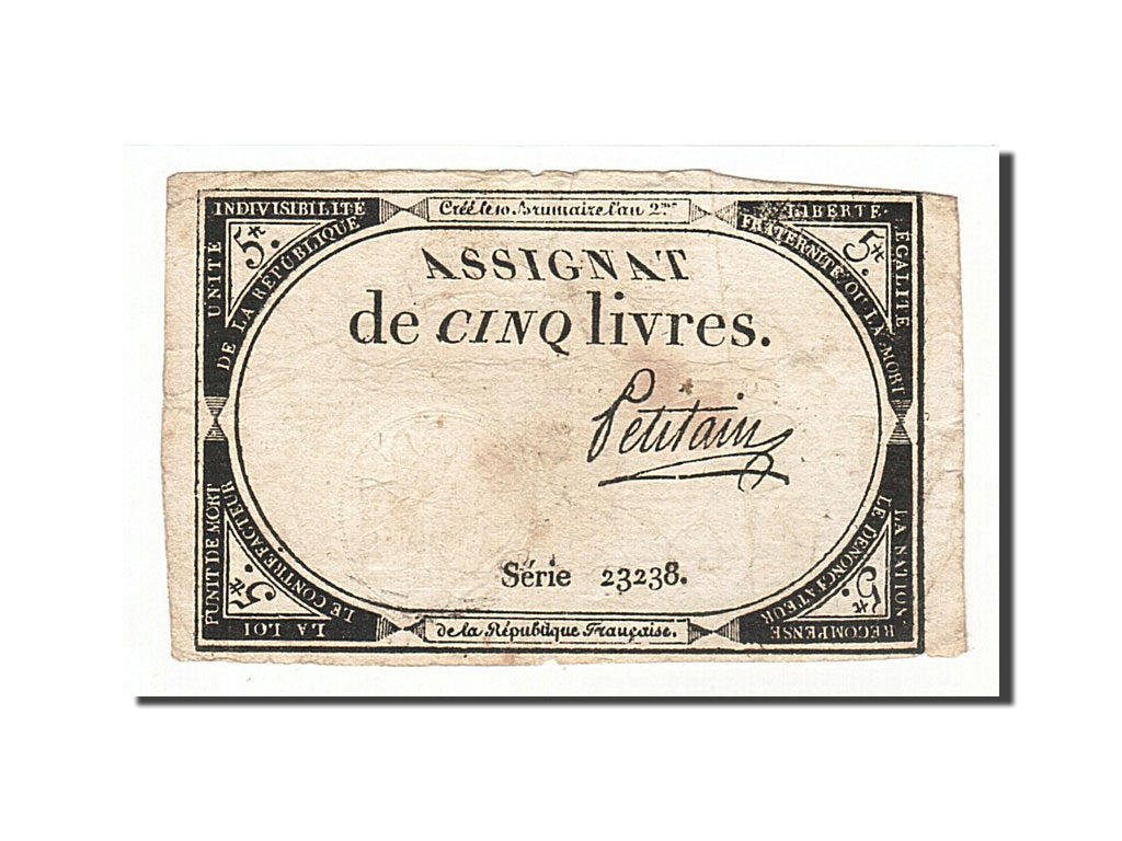 France, 5 Livres, 1793, KM #A76, 1793-10-31, VF(20-25), Lafaurie #171, France,..