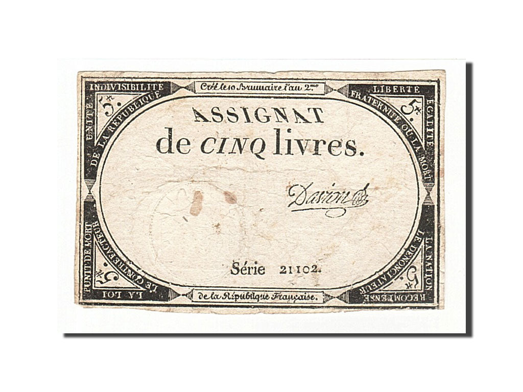 France, 5 Livres, 1793, KM #A76, 1793-10-31, VF(20-25), Lafaurie #171, France,..