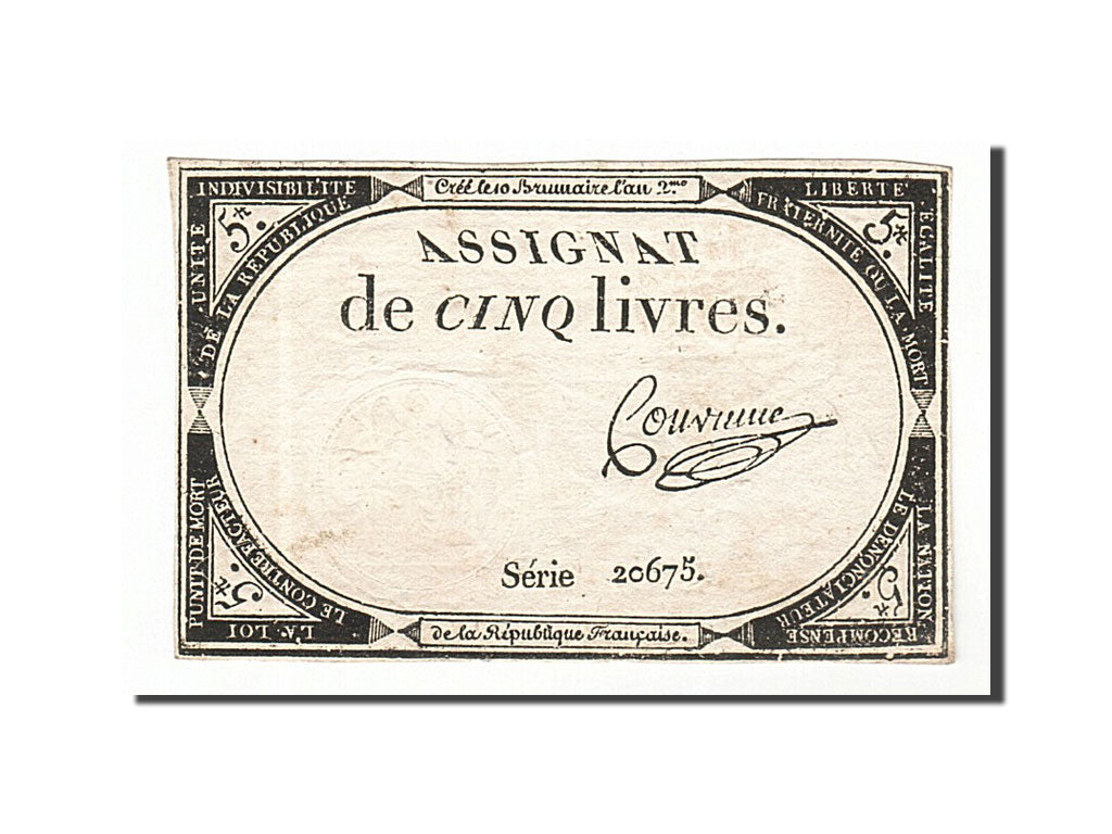 5 Livres type Domaines Nationaux, signé Convieme
