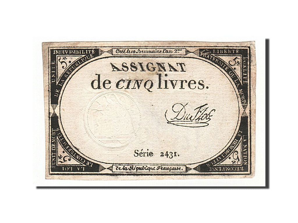 France, 5 Livres, 1793, KM #A76, 1793-10-31, VF(30-35), Lafaurie #171, France,..
