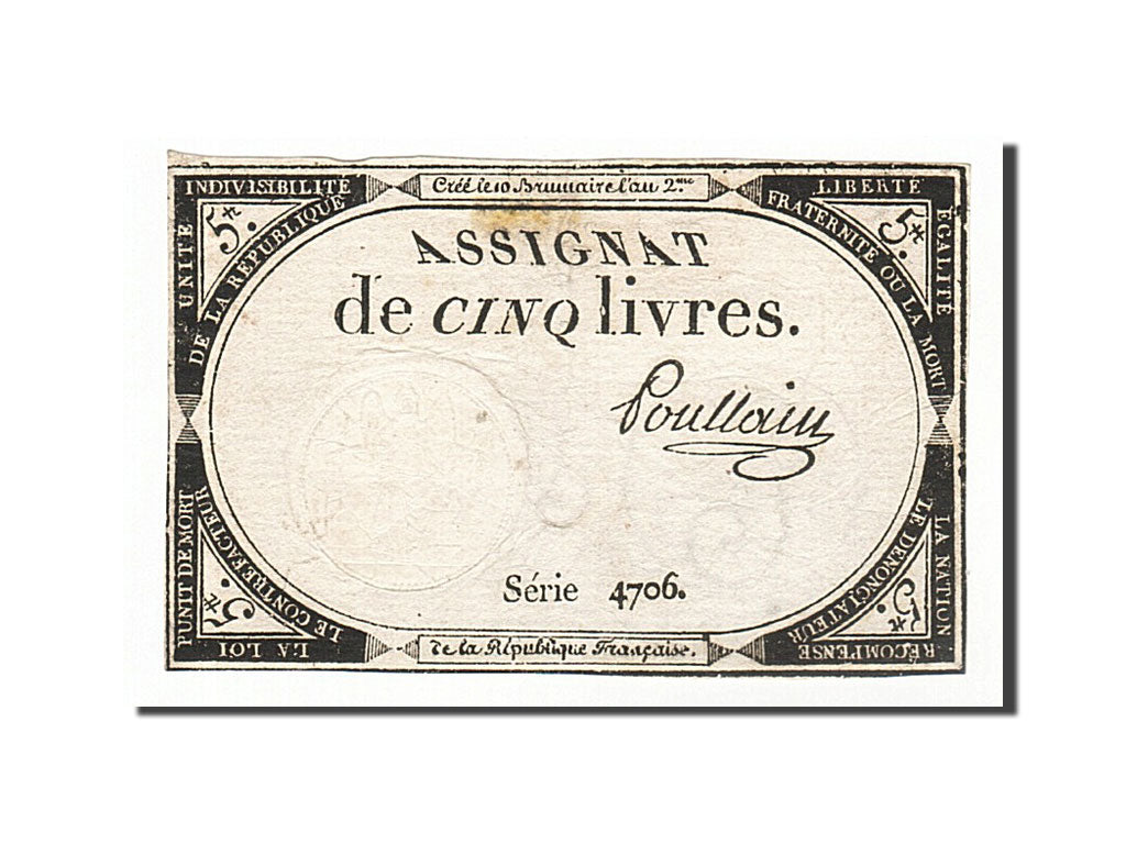 France, 5 Livres, 1793, KM #A76, 1793-10-31, VF(30-35), Lafaurie #171, France,..