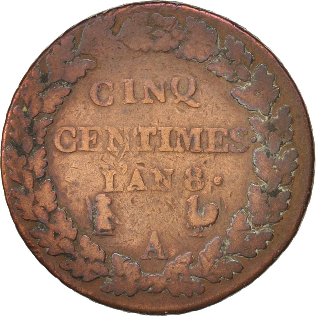 France, Dupré, 5 Centimes, 1799, Paris, F(12-15), Bronze, KM:640.1, Gadoury 126a