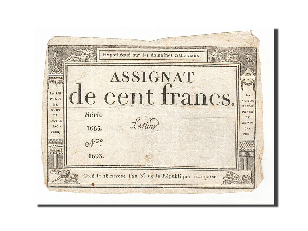 Banconote, Francia, 100 Francs, 1795, Le Noir, MB+, KM:A78, Lafaurie:173