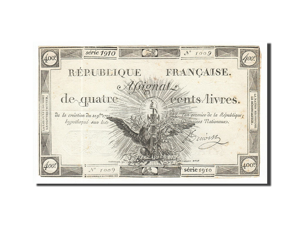 France, 400 Livres, 1792, KM #A73, 1792-11-21, EF(40-45), Lafaurie #163,...